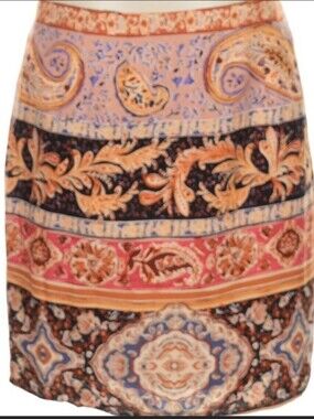 Rachel Zoe Colorful Orange Paisley Geometric Mini Skirt, Size 12